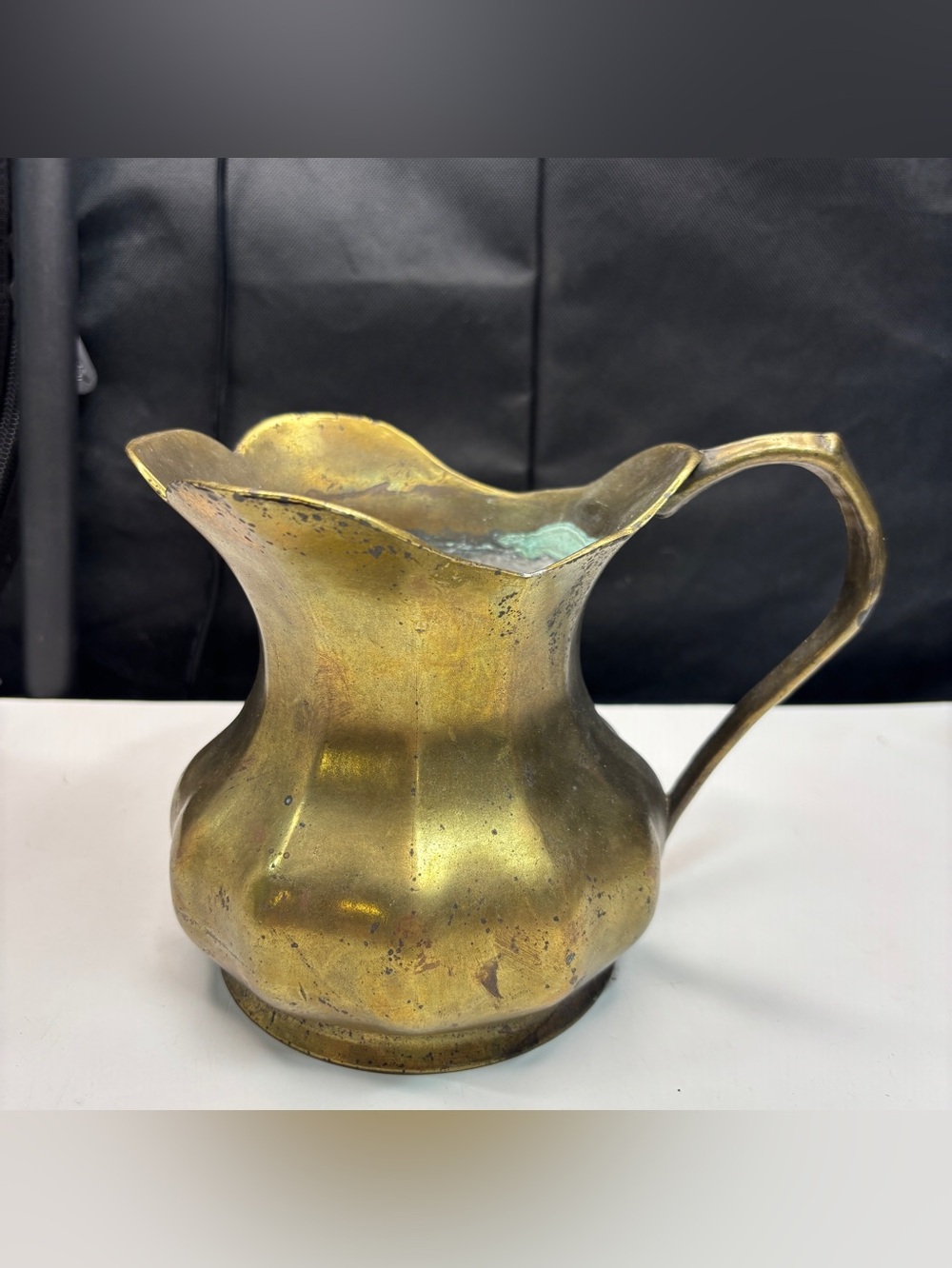 Vintage 1983 Solid Brass Scallop Edge Heavy Pitcher Made in Italy